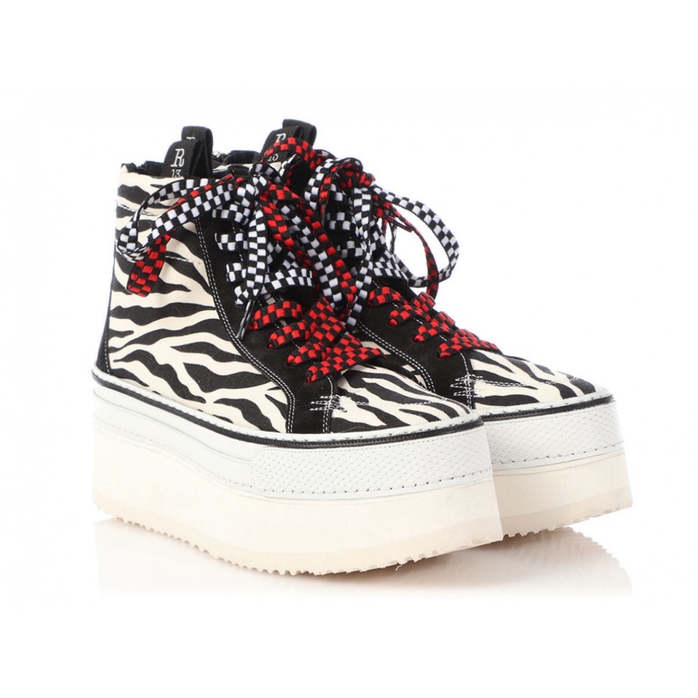 R13 Zebra Print High-Top Skater Platform Sneakers Size 36